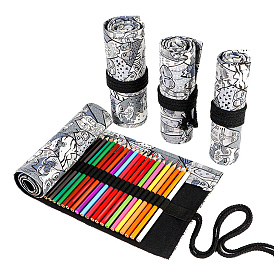 Cat Pattern Handmade Canvas Pencil Roll Wrap, Roll Up Pencil Case for Coloring Pencil Holder