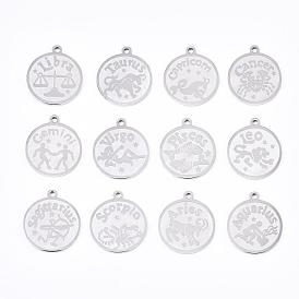 201 Stainless Steel Pendants, Flat Round with Twelve Constellation