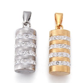 304 Stainless Steel Pendants, with Polymer Clay Rhinestone, Column