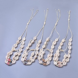 Collar ajustable con cuentas de concha de cowrie y pulseras conjuntos de joyas, con cordón de poliéster encerado coreano ecológico