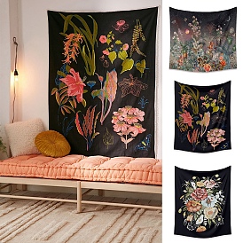 Motif de fleurs tapisserie murale en polyester, tapisserie trippy rectangle pour mur chambre salon