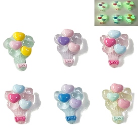 Luminous Resin Cabochons, Heart-Shaped Balloon, Glow in the Dark