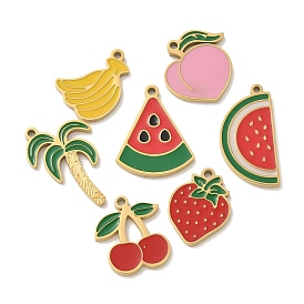 304 Stainless Steel Enamel Pendants, Golden, Fruit Charm