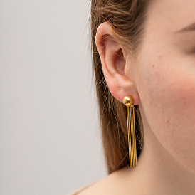 Chic and Versatile Titanium Steel Earrings with 18K Gold, Stainless Steel Beads and Tassel Design