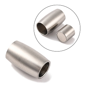 Matte 304 Stainless Steel Magnetic Clasps with Glue-in Ends, Barrel, 14x9mm, Hole: 6mm