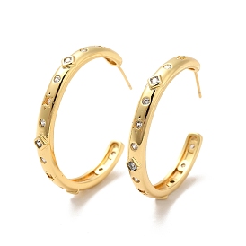 Clear Cubic Zirconia Star & Rhombus Stud Earrings, Brass Half Hoop Earrings for Women, Cadmium Free & Nickel Free & Lead Free