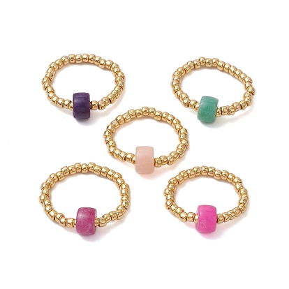 Кольца из натурального белого нефрита и стеклянных бусин, эластичные кольца для женщин