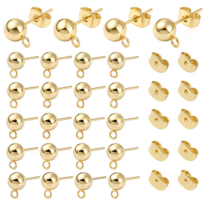 40 шт 304 детали серьги-гвоздики из нержавеющей стали, с петлей и ушной гайкой / серьгами