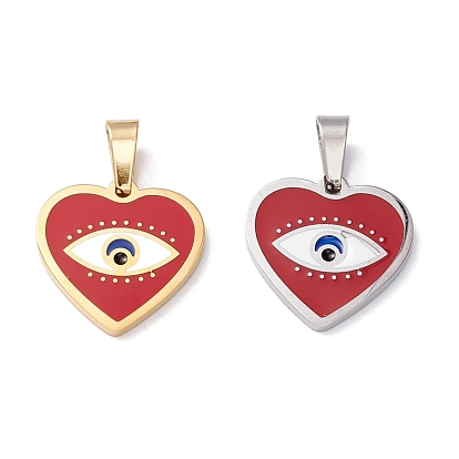 304 Stainless Steel Enamel Pendants, Heart with Eye
