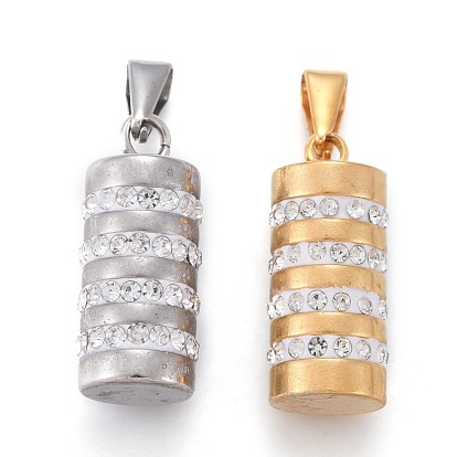 304 Stainless Steel Pendants, with Polymer Clay Rhinestone, Column