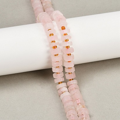 Природного розового кварца нитей бисера, граненые, диск, Heishi бусы, с бисером