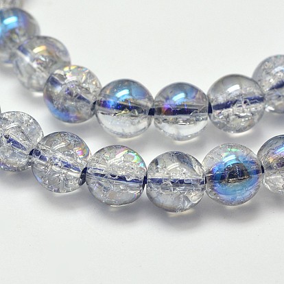 Electroplate Synthetic Crackle Quartz Bead Strands, Round Half Rainbow Plated