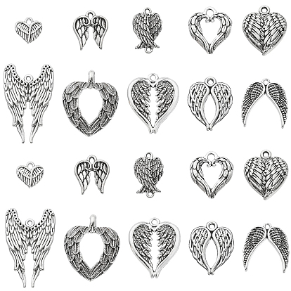 100 шт 10 стили сплава подвески в тибетском стиле, сердце с крыла прелести