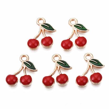 Alloy Enamel Charms, Cherry, Light Gold