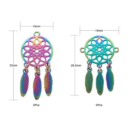 DIY Jewelry Making Kits, Including 10Pcs 2 Style Rainbow Color Ion Plating(IP) 201 Stainless Steel Pendants & Links, Woven Net/Web with Feather