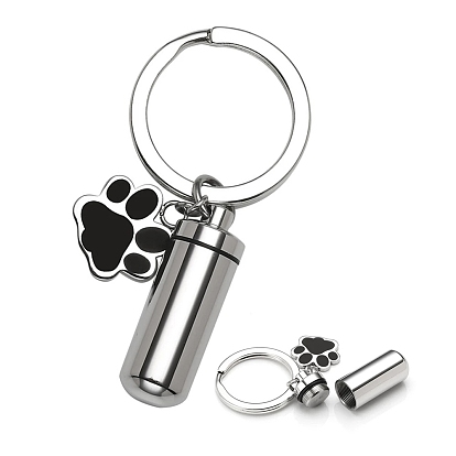 Stainless Steel Keychain, with Urn Ashes and Footprint Pendant
