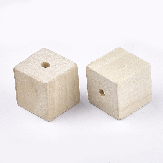 Natural Wood European Beads, Large Hole Beads, Cube