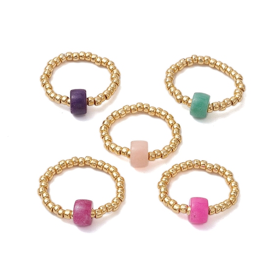 Кольца из натурального белого нефрита и стеклянных бусин, эластичные кольца для женщин