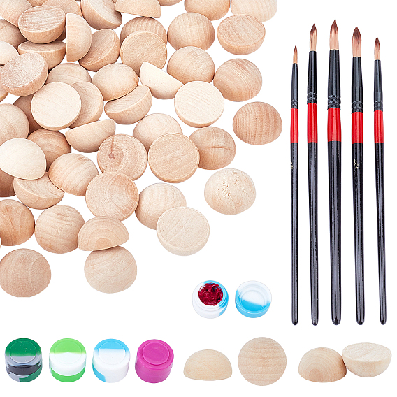Наборы для рисования, в том числе деревянные кабошоны, пластиковые кисти, ручки и силиконовые коробки