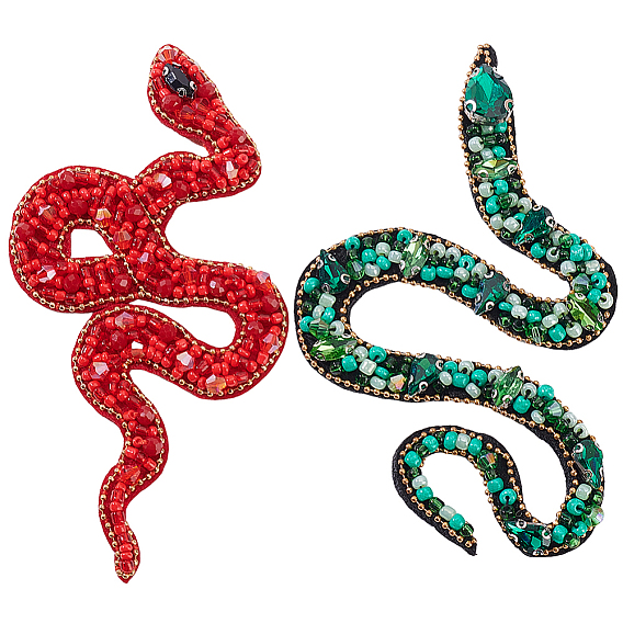 2 шт. 2 стили нашивка из полиэстера с вышивкой в виде змеи, компьютеризированная вышивка тканью утюжок на / шить на заплатках, с пластиковой имитационной жемчужиной, аксессуары для костюма, аппликация