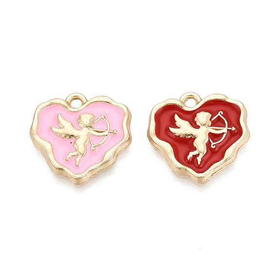 Подвески из эмали и сплава, Сердце с подвесками в виде ангела и феи., золотые, без кадмия, без никеля и без свинца