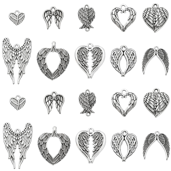 100 шт 10 стили сплава подвески в тибетском стиле, сердце с крыла прелести