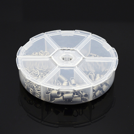 304 из нержавеющей стали терминаторы, концы шнура катушки и железные железные переходные кольца, терминаторы: 8~11x3~4.5 мм, отверстие : 2~3 мм, Внутренний диаметр: 1.5~3 мм, кольца прыжок: 4~6 мм