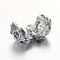 Flower Antique Silver Plated Alloy Rhinestone European Clip Clasps, 10.5x9.5mm, Hole: 3mm