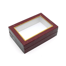 Caja de almacenamiento de madera, con forro de tela barnizada, caja de ventana de vidrio transparente, caja de recuerdo del organizador de la exhibición de la joyería, Rectángulo