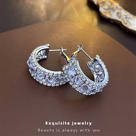 Fashion diamond-studded zircon geometric 925 silver needle earrings earrings personality temperament high-end earrings