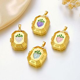 Латунь эмаль Locket подвески, Прямоугольник с сердцем, золотые