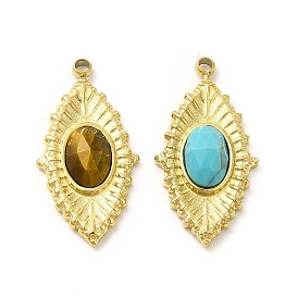 Natural Gemstone Pendants, Faceted Horse Eye Charms, with Vacuum Plating Real 18K Gold Plated 201 Stainless Steel Findings