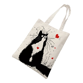 Bolsos de mano para mujer de lona con estampado de gato de dibujos animados y asa, bolsos de hombro para ir de compras, Rectángulo