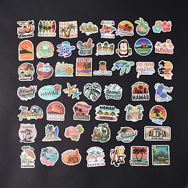 50Pcs Hawaii PVC Self Adhesive Stickers Set, Waterproof Beach Theme Decals, for Water Bottles, Laptop, Luggage, Cup, Computer, Mobile Phone, Skateboard, Guitar