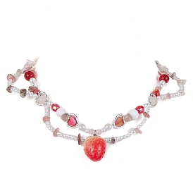 Ожерелье с подвеской из натуральных и синтетических драгоценных камней, с акриловыми жемчужными цепочками из бисера