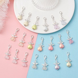 60 шт. 2 стили акриловые подвески в форме сердца в виде ангела, Сплав с застежками когтя омара