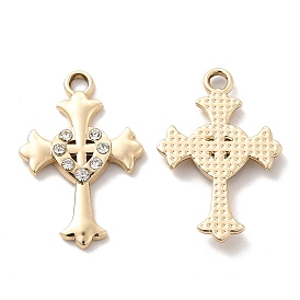 UV Plating Alloy Pendants, with Crystal Rhinestone, Cross with Heart Charms