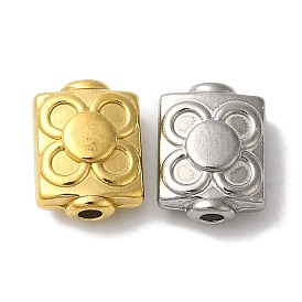 304 Stainless Steel Beads, Rectangle with Flower