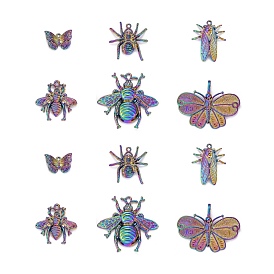 12Pcs 6 Style Insects Themed Alloy Pendants, Cadmium Free & Lead Free