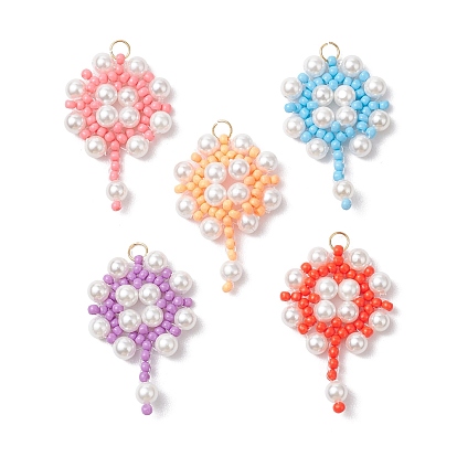 Подвески-цветы из стеклянных бусинок ручной работы, с 304 соединительным кольцом из нержавеющей стали и бусинами из ракушек