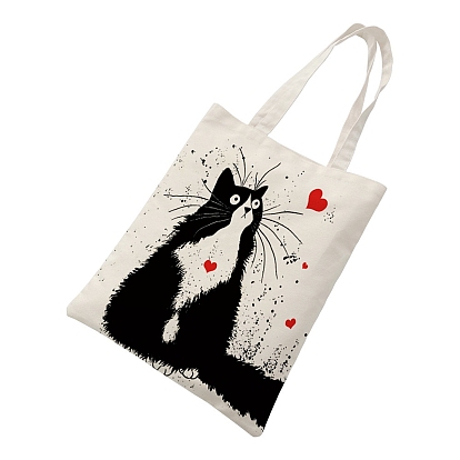 Bolsos de mano para mujer de lona con estampado de gato de dibujos animados y asa, bolsos de hombro para ir de compras, Rectángulo