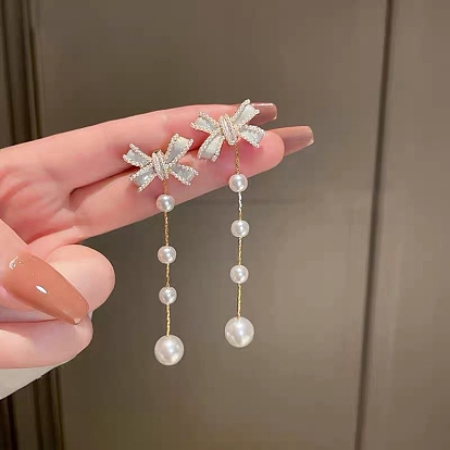 Imitation Pearl Beads Dangle Earring for Women, with Alloy Findings and 925 Sterling Silver Pins