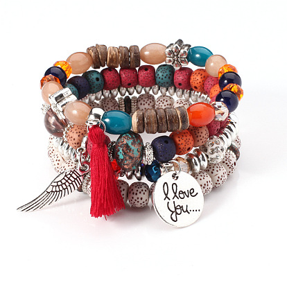 Bohemian Style Multi-layered Bracelet with Wing Element and Bodhi Beads for Women
