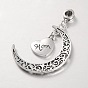 Mother's Day Theme, Tibetan Style Alloy Large Hole European Dangle Charms, Moon and Heart Pendants, with Word Mom, 52mm, Hole: 5mm
