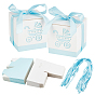 30 Sets Square Paper Pierced Candy Boxes, with Polyester Ribbon and Baby Carriage Pattern, for Baby Shower Gift Box