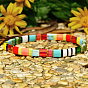 Boho Rainbow Glass Tile Tube Beaded Stretch Bracelets for Women