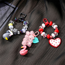 Joli porte-clés cygne en forme de cœur avec perles rouges, breloque de téléphone et pendentif de sac, DIY