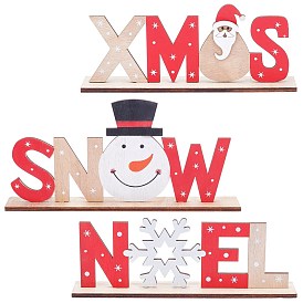 Gorgecraft 3 ensembles 3 styles lettres en bois naturel décorations d'affichage, pour noël, père noël et bonhomme de neige et flocon de neige