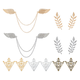 Броши из сплавов и железа, со стразами, крыло, с 5парами застежек для значков из сплава, лист и треугольник