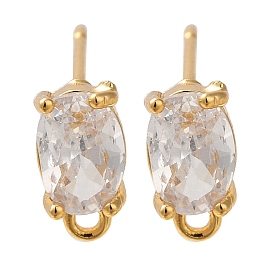 Brass Clear Cubic Zirconia Stud Earrings Finding for Women, with Loop, Oval